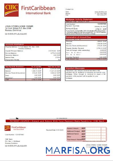 Downloadable Dominica CIBC Bank bank mortgage statement scr download for verification